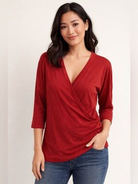 MaxMara / Red Wrap-Style V-Neck Jersey Top Italy - Sz XL